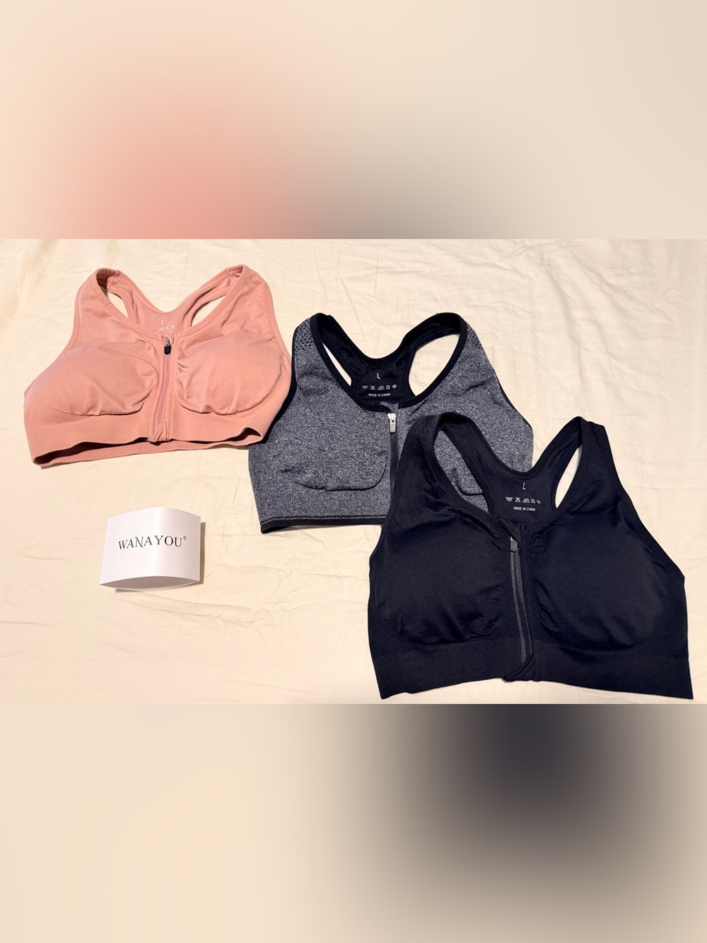 WANAYOU Zip Front Wireless Post-Surgery Compression Sports Bra Large 3-pack